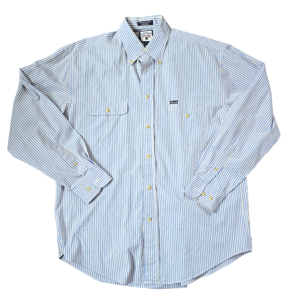 NWOT Faconnable Designed in France Striped Blue Button Down Shirt Size Large